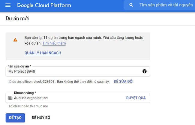 Tạo dự án (project) mới